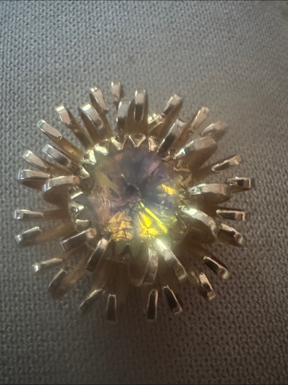 Gold-Tone Sunburst Ring with Iridescent Blue Center